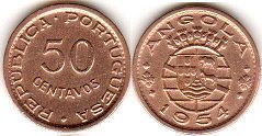 монета Ангола 50 сентаво 1954