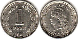 монета Аргентина 1 песо 1957