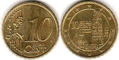 монета Австрия 10 евро центов 2012