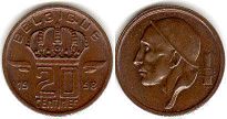 монета Бельгия 20 сантимов 1958