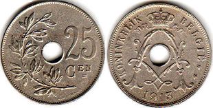 монета Бельгия 25 сантимов 1913