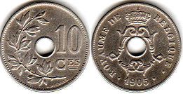 монета Бельгия 10 сантимов 1905