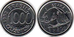 монета Бразилия 1000 крузейро 1992