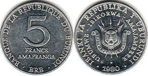монета Бурунди 5 франков 1980
