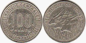монета Чад 100 франков 1972