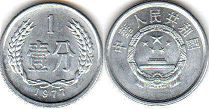 монета Китай 1 фынь 1977