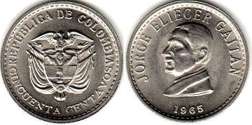 монета Колумбия 50 сентаво 1965