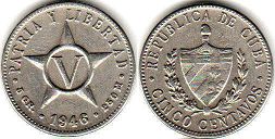 монета Куба 5 сентаво 1946