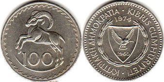 монета Кипр 100 милс 1974