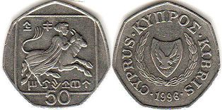 монета Кипр 50 центов 1996