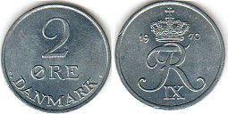 монета Дания 2 эре 1970