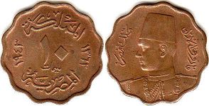 монета Египет 10 милльемов 1943