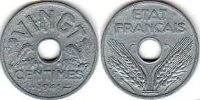 монета Франция 20 сантимов 1941
