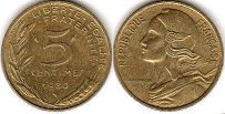 монета Франция 5 сантимов 1980