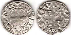 монета Франция денье 1137-1180