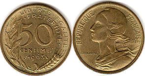монета Франция 50 сантимов 1963