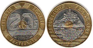 монета Франция 20 франков 1992 
