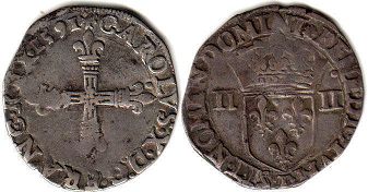 монета Франция 1/4 экю 1591