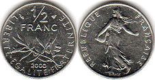 монета Франция 1/2 франка 2000