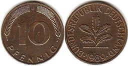 монета ФРГ 10 пфеннигов 1989