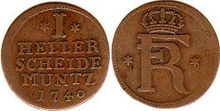 монета Гессен-Кассель 1 геллер 1740