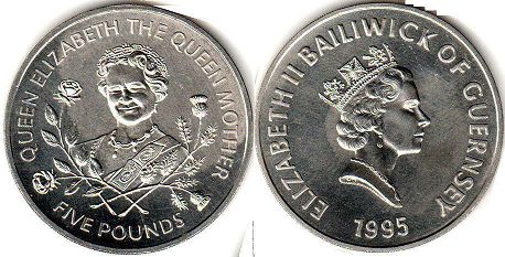 монета Гернси 5 фунтов 1995