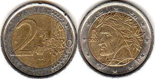 монета Италия 2 евро 2002