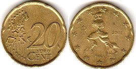 монета Италия 20 евро центов 2002