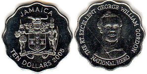 монета Ямайка 10 долларов 2005