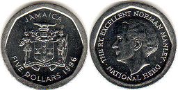 монета Ямайка 5 долларов 1996