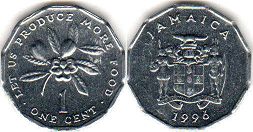 монета Ямайка 1 цент 1996