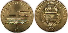 монета Северная Корея (КНДР) 1 чон 2002