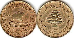 монета Ливан 10 пиастров 1955