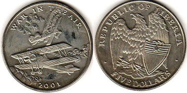 монета Либерия 5 долларов 2001
