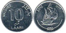 монета Мальдивы 10 лаари 2012
