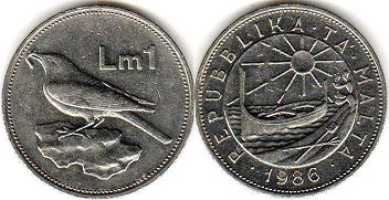 монета Мальта 1 лира 1986