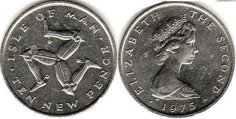монета Остров Мэн 10 новых пенсов 1975