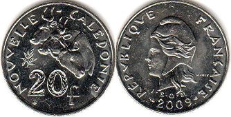 монета Новая Каледония 20 франков 2009