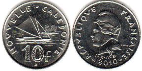 монета Новая Каледония 10 франков 2010