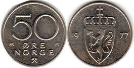 монета Норвегия 50 эре 1977