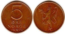 монета Норвегия 5 эре 1976