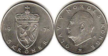 монета Норвегия 5 крон 1978