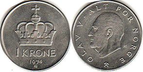 монета Норвегия 1 крона 1974