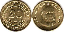 монета Перу 20 сентимо 1987