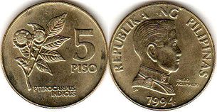 монета Филиппины 5 писо 1994