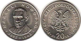 монета Польша 20 злотых 1974