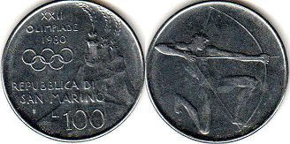 монета Сан-Марино 100 лир 1980