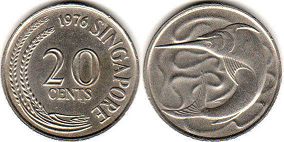монета Сингапур 20 центов 1976