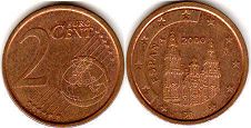 монета Испания 2 евро цента 2000