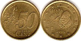 монета Испания 50 евро центов 2000
